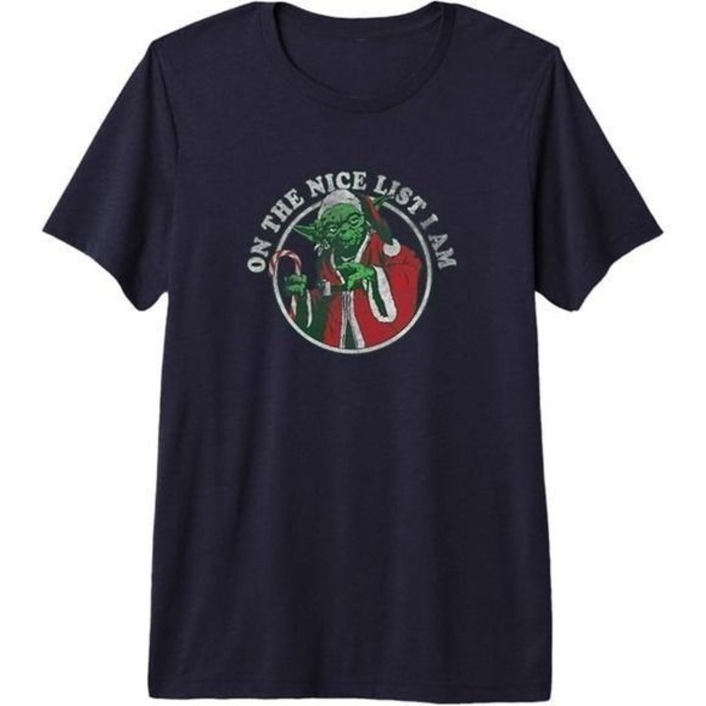 Star Wars Yoda On the Nice List I Am Christmas T-Shirt Black X-Large NWT Santa